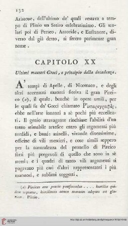 Capitolo XX: Ultimi maestri Greci, e principio della decadenza