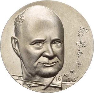 Medaille von Victor Huster auf den 100. Geburtstag Paul Hindemiths 1995 und zum 225-jährigen Bestehen des Schott-Musikverlags Mainz