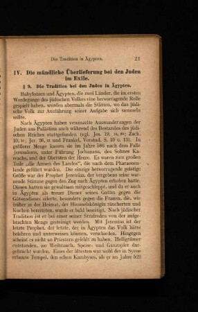 IV. Die mündliche Überlieferung bei den Juden im Exile.
