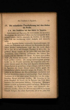 IV. Die mündliche Überlieferung bei den Juden im Exile.