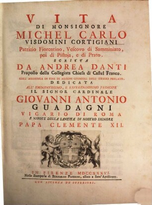 Vita di Monsignore Michel Carlo Visdomini Cortigiani, Patrizio Fiorentino, Vescovo di Samminiato