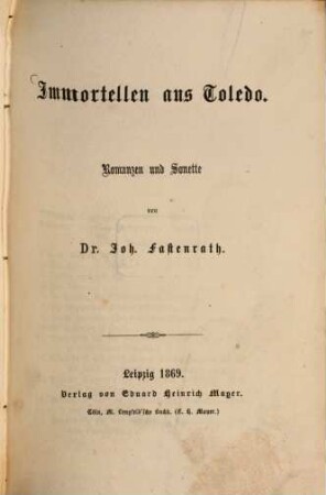 Immortellen aus Toledo : Romanzen und Sonette