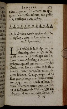 De la Derniere partie du liure des Curionsitez, avec la Conculusion de ces Obseruation.