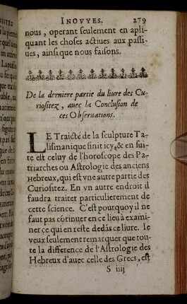 De la Derniere partie du liure des Curionsitez, avec la Conculusion de ces Obseruation.