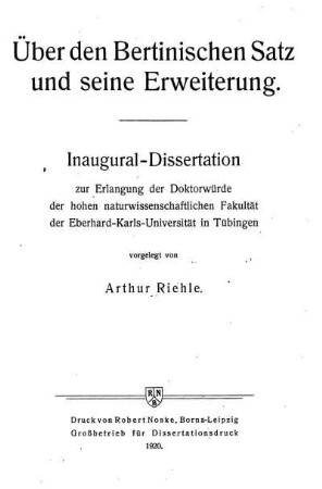 Über den Bertinischen Satz und seine Erweiterung