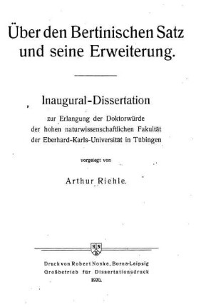 Über den Bertinischen Satz und seine Erweiterung