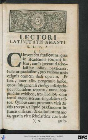 Lectori Latinitatis Amanti S. D. P. A.