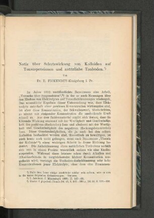 Notizen über Schutzwirkung von Kolloiden auf Tonsuspensionen und natürliche Tonböden.
