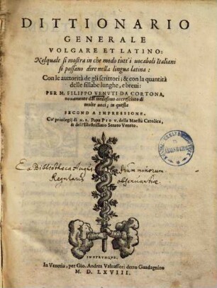 Dittionario generale volgare et latino ...