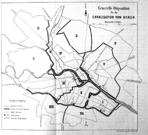 Karte: Generelle Disposition für die Canalisation von Berlin