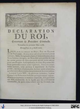 Déclaration Du Roi, Concernant la Procédure Criminelle.