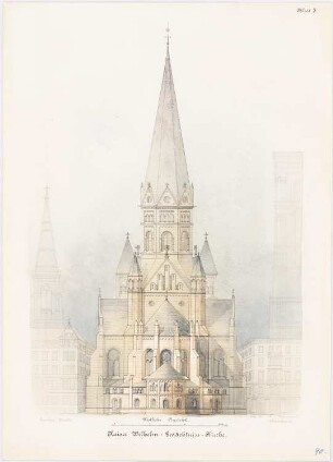Kaiser-Wilhelm-Gedächtniskirche, Berlin-Charlottenburg: Westliche Ansicht 1:200