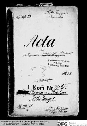 Separation der städtischen Feldmark in Alt Ruppin