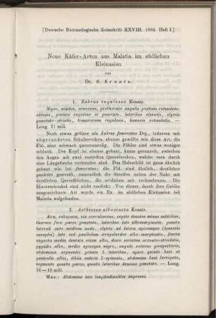 Neue Käfer-Arten aus Malatia im südlichen Kleinasien