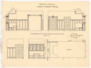 Corpshaus Guestphalia, Marburg: Grundriss, 4 Innensichten Erkerausbau 1:20