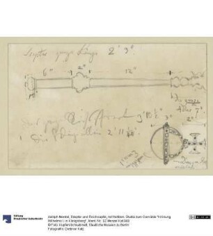 Szepter und Reichsapfel, mit Notizen. Studie zum Gemälde "Krönung Wilhelms I. in Königsberg"