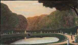 Osterholzer Friedhof, Bremen: Perspektivische Ansicht mit Blick auf ein rundes Wasserbecken