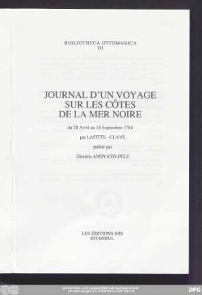 Journal d'un voyage sur les côtes de la Mer Noire du 28 avril au 18 septembre 1784