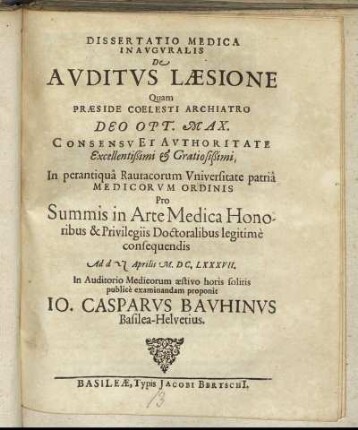 Dissertatio Medica Inauguralis De Auditus Laesione