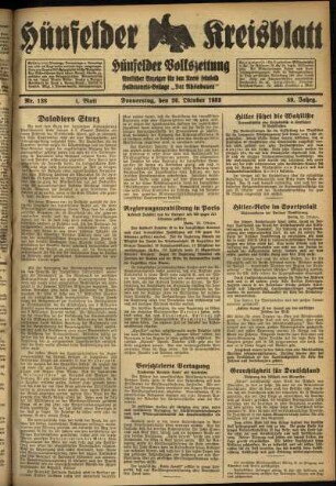 Erste Ausgabe vom Donnerstag, den 26. Oktober 1933.