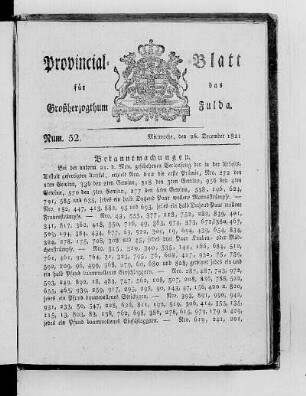 Num. 52, Ausgabe vom 26. Dezember 1821