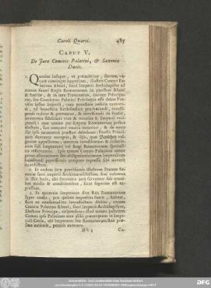 Caput V. De Iure Comitiis Palatini, & Saxonia Ducis.