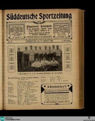 Süddeutsche Sportzeitung : Illustrierte Zeitschrift für Fussball, Leicht-Athletik, Tennis, Hockey, Cricket etc.