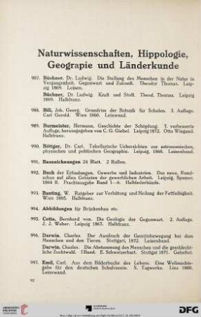 Naturwissenschaften, Hippologie , Geographie und Länderkunde (Nr. 987-1229)