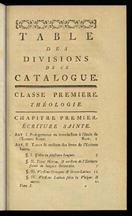 I-XXXVI, Table Des Divisions De Ce Catalogue.