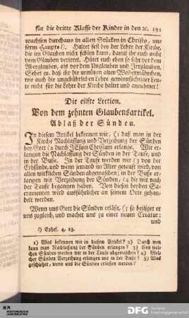 Die eilfte Lection. Von dem zehnten Glaubensartikel.