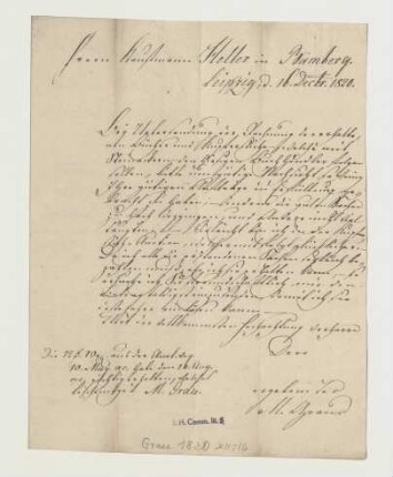 Brief von Johann Gottlob Wilhelm Grau an Joseph Heller