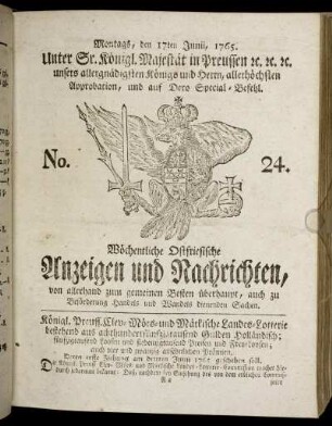 No. 24. Montags, den 17ten Junii, 1765.