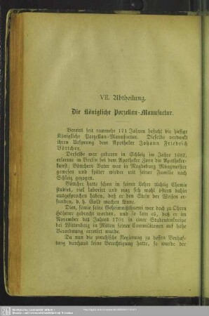 VII. Abtheilung. Die königliche Porzellan-Manufactur