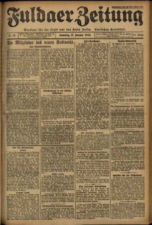 Erste Ausgabe vom Sonntag, den 17. Januar 1926.