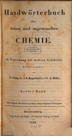 Handwörterbuch der reinen und angewandten Chemie, 1