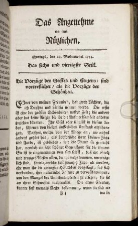 Das sechs und vierzigste Stück. Montags, den 17. Wintermonat, 1755.