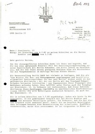 Protokollauszüge: Erneuerungskomission zur Legalisierung der Besetzung Oranienstraße 13, 1982