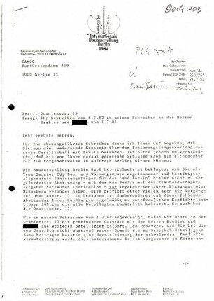 Protokollauszüge: Erneuerungskomission zur               Legalisierung der Besetzung Oranienstraße 13, 1982