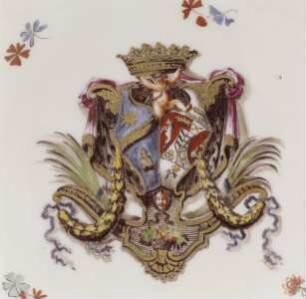 Becher und Unterschale mit Allianzwappen Albani und Borromeo sowie Chinoiserie — Unterschale