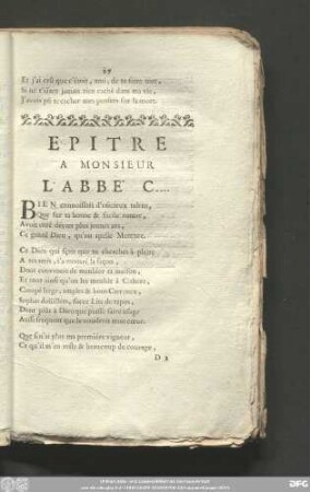 Epitre A Monsieur L'Abbé C....