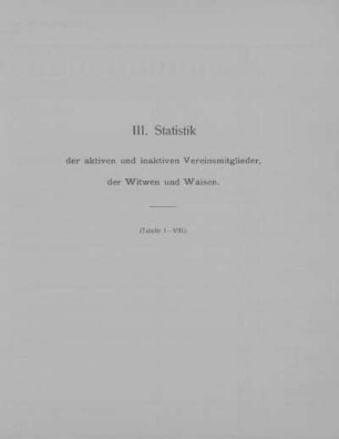 III. Statistik der aktiven und inaktiven Vereinsmitglieder, der Witwen und Waisen