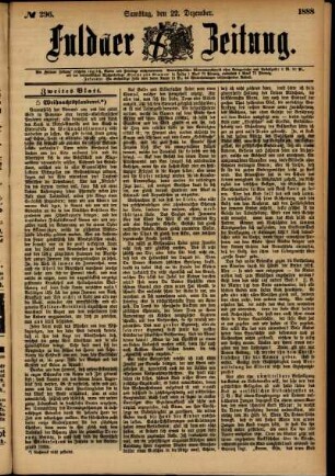 Zweite Ausgabe vom Samstag, den 22. Dezember 1888.