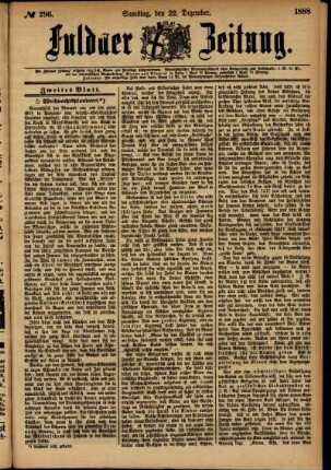 Zweite Ausgabe vom Samstag, den 22. Dezember 1888.