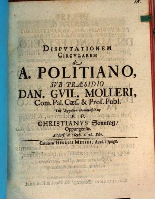 Disputationem circularem de A. Politiano