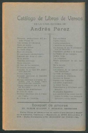Catálogo de libros de versos de la casa editora de Andrés Perez