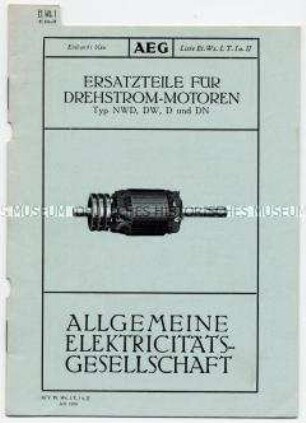Ersatzteile für Drehstrom-Motoren Typ NWD, DW, D und DN (O) (Liste Et.Ws.I, T.I u.II)