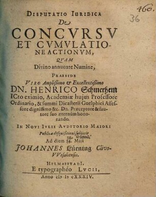 Disputatio Iuridica De Concursu Et Cumulatione Actionum