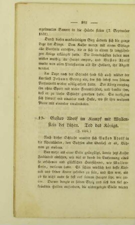 19. Gustav Adolf im Kampf mit Wallenstein bei Lützen. Tod des Königs. (J. 1632.)