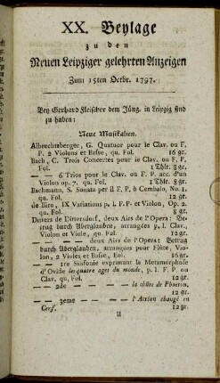 XX. Beylage zu den Neuen Leipziger gelehrten Anzeigen - Zum 15ten Octbr. 1797.