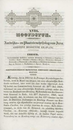 XVIII. Hoofdstuk. Aardijks- en plaatsbeschrijving van Java. Adsistent residentie Krawang